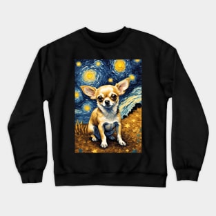 Chihuahua Dog Breed in a Van Gogh Starry Night Art Style Crewneck Sweatshirt